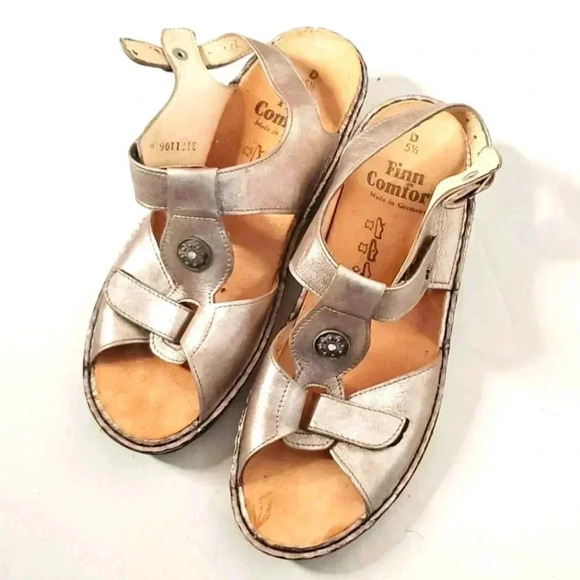 Finn comfort Silver Strap Platform Wedge  Open Toe Shoe Sz 8/8.5US (5.5 … - Picture 2 of 11